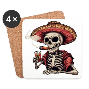 Skelett Totenkopf Totenschädel Zigarre Schnaps - Untersetzer (4er-Set) - Weiß - Vorne