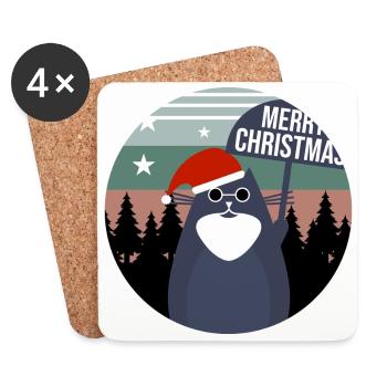 Katze Weihnachten Geschenkidee - Untersetzer (4er-Set) - Weiß - Vorne