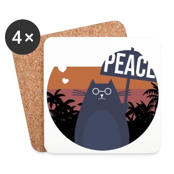 Chat Noir pour la Paix - Dessous de verre (lot de 4) - blanc - Devant