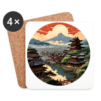 Ville médiévale japonaise - Dessous de verre (lot de 4) - blanc - Devant
