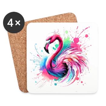 Flamant rose aquarelle coloré - Dessous de verre (lot de 4) - blanc - Devant