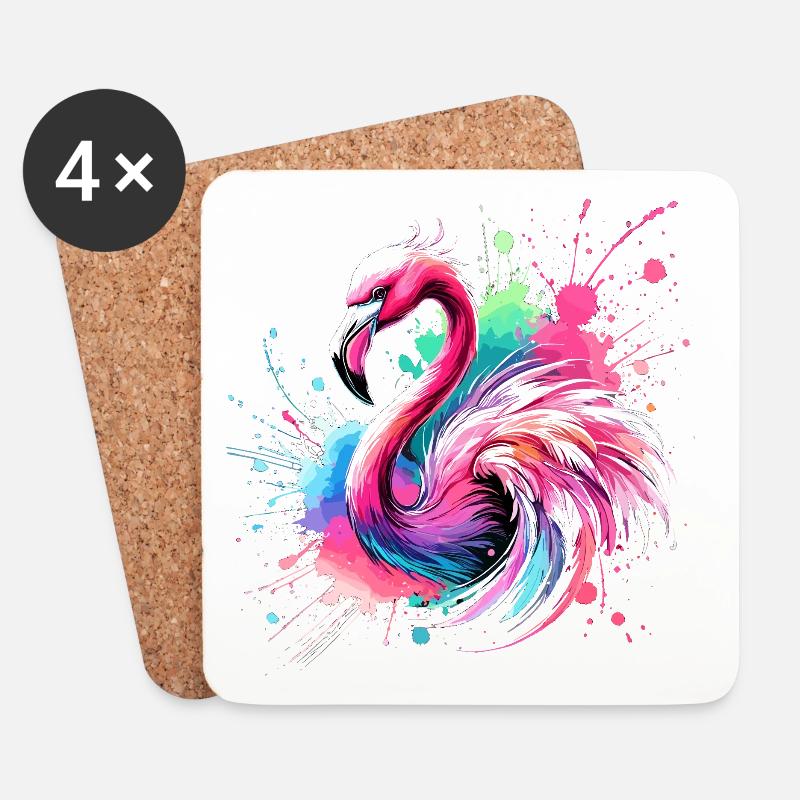 Flamingo Buntes Aquarell - Untersetzer (4er-Set) - Weiß