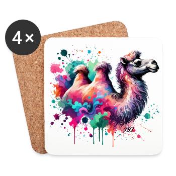 Colorful Watercolor Camel - Coasters (set of 4) - white - Front