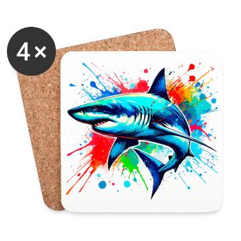Requin en aquarelle coloré - Dessous de verre (lot de 4) - blanc - Devant