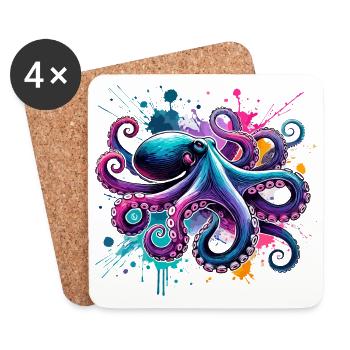 Colorful watercolor octopus - Coasters (set of 4) - white - Front