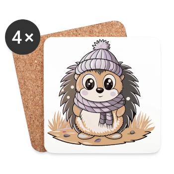 Cute hedgehog with scarf and bobble hat. - Coasters (set of 4) - white - Front