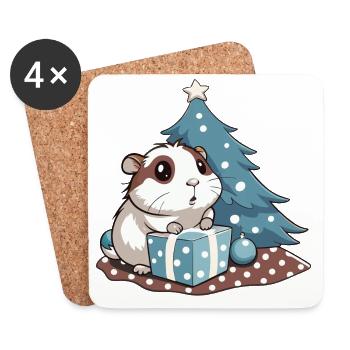 Cute guinea pig unwraps gift - Coasters (set of 4) - white - Front