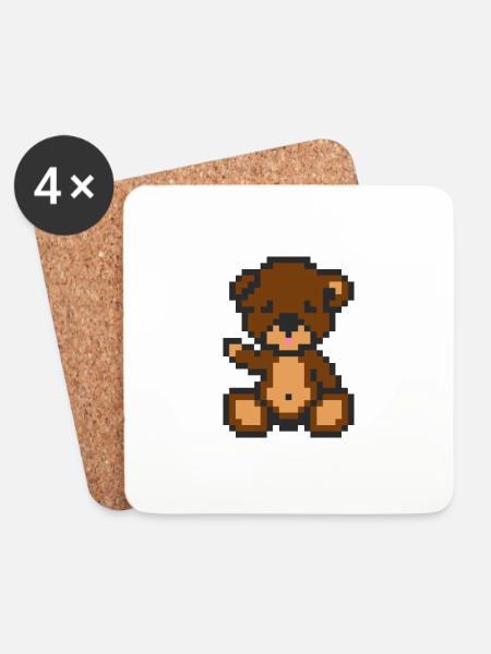 Pixel-Bär-Brownie - Untersetzer (4er-Set) - Weiß