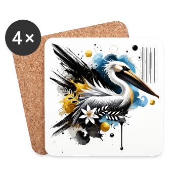 Pelican aquarelle coloré - Dessous de verre (lot de 4) - blanc - Devant