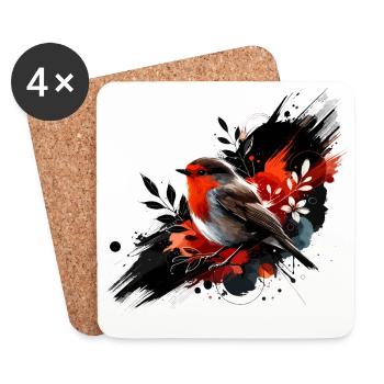 Colorful Watercolor Robin - Coasters (set of 4) - white - Front