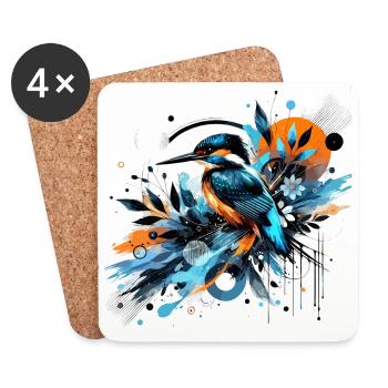 Eisvogel, buntes Aquarell, Vogel - Untersetzer (4er-Set) - Weiß - Vorne