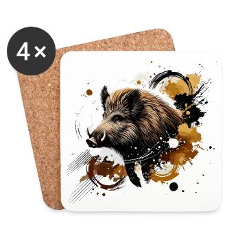 Wild Boar, Colorful Watercolor - Coasters (set of 4) - white - Front