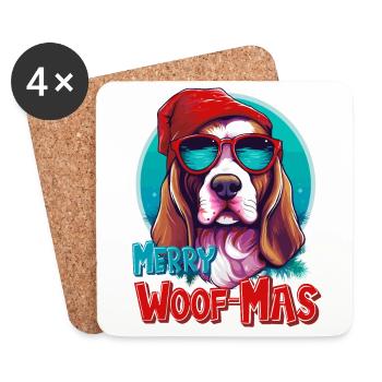 Frohe Weihnachten Basset Hund, Aquarell - Untersetzer (4er-Set) - Weiß - Vorne