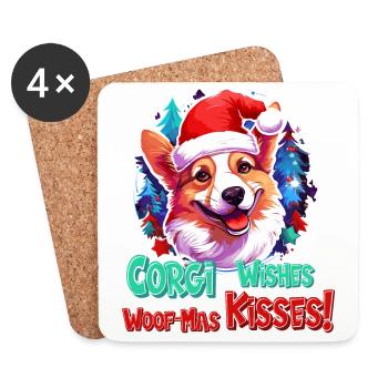 Pembroke Welsh Corgi mit roter Weihnachtsmütze - Untersetzer (4er-Set) - Weiß - Vorne
