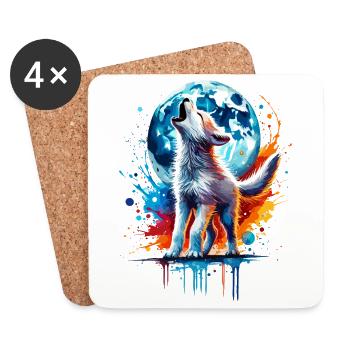 Petit loup aquarelle coloré - Dessous de verre (lot de 4) - blanc - Devant