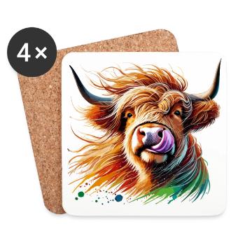 Vache highland aquarelle coloré - Dessous de verre (lot de 4) - blanc - Devant