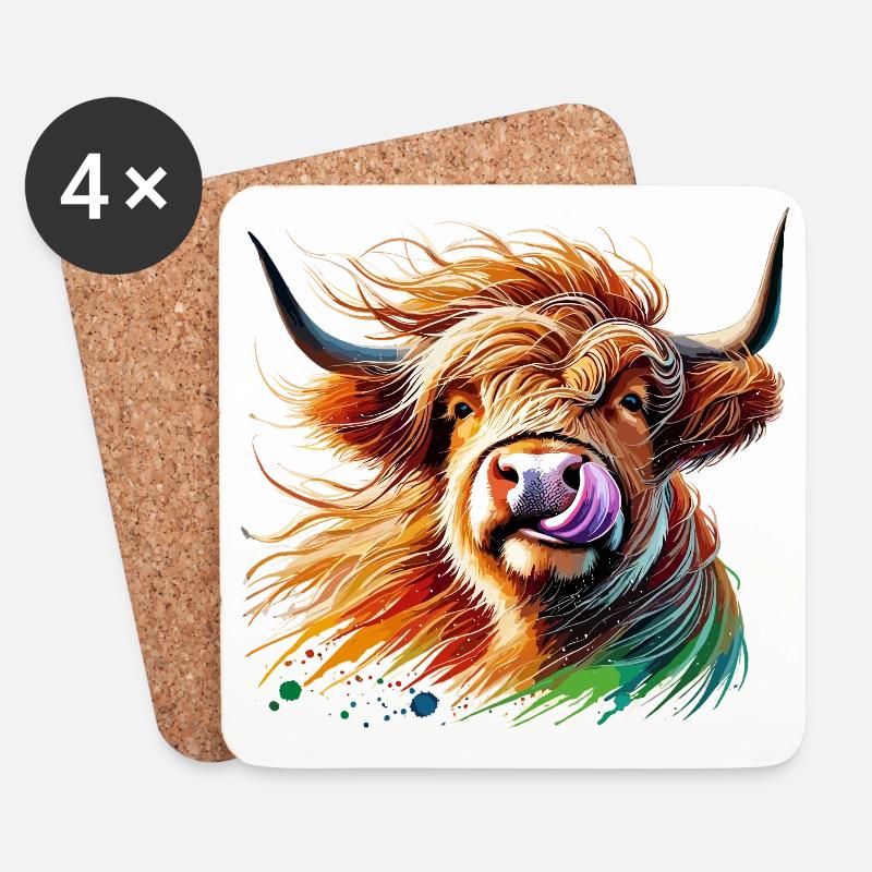 Buntes Aquarell Hochlandkuh - Untersetzer (4er-Set) - Weiß