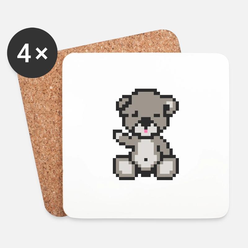 Pixel Bär Pastellschwarz - Untersetzer (4er-Set) - Weiß
