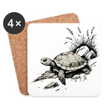 Schildkröte - Untersetzer (4er-Set) - Weiß - Vorne