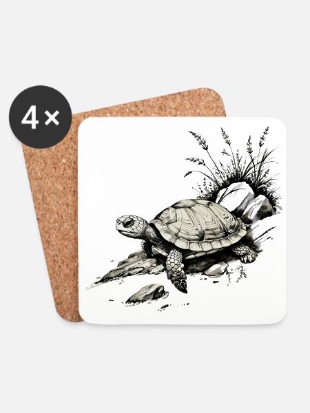 Schildkröte - Untersetzer (4er-Set) - Weiß