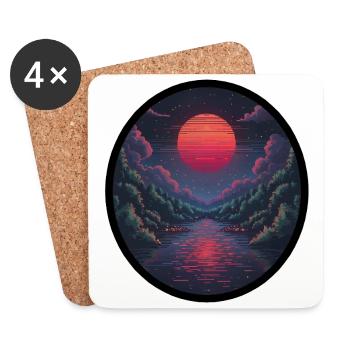 Coucher de soleil pixel sur l’eau - Dessous de verre (lot de 4) - blanc - Devant