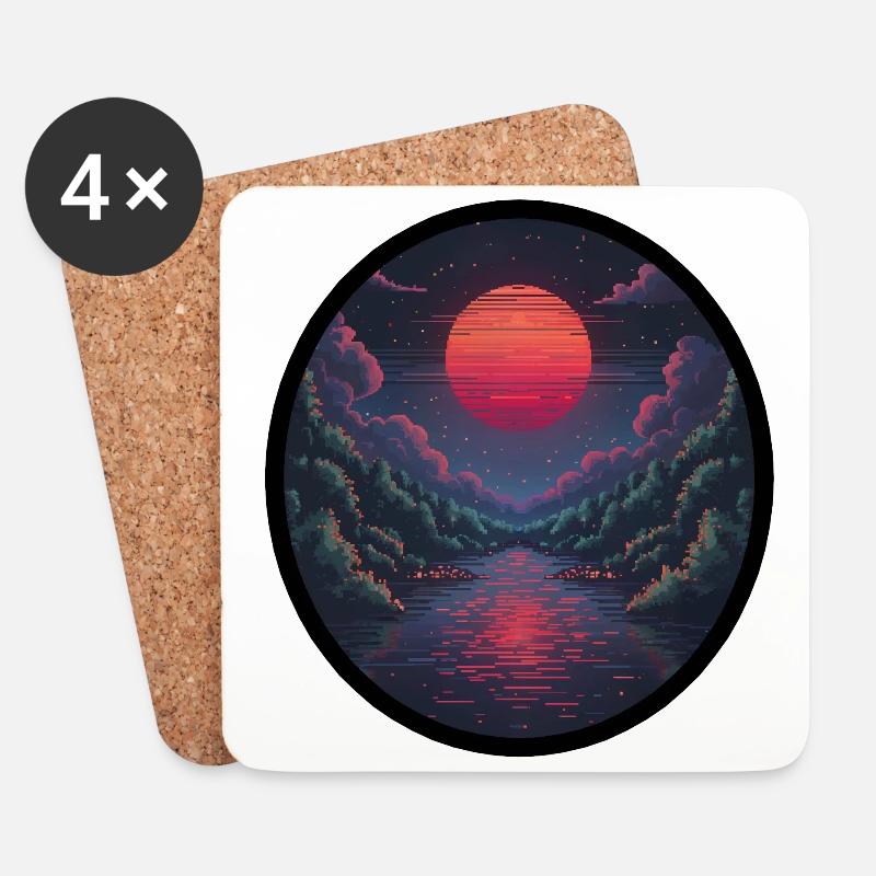 Pixel sunset over the water - Coasters (set of 4) - white
