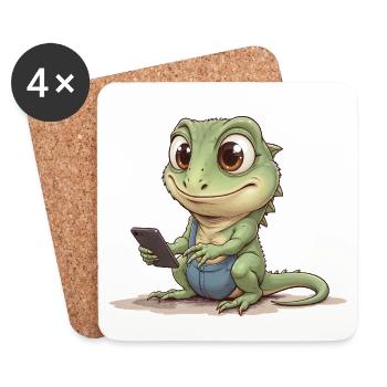 Baby lizard with mobile phone - Coasters (set of 4) - white - Front