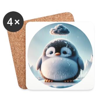 Kleiner trauriger Pinguin im Regen - Untersetzer (4er-Set) - Weiß - Vorne