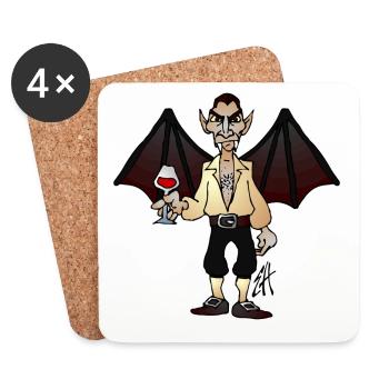Vampire Dracula with Wine and Bat Wings - Coasters (set of 4) - white - Front
