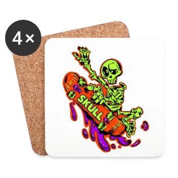 Skelett Skate Neon Power - Untersetzer (4er-Set) - Weiß - Vorne