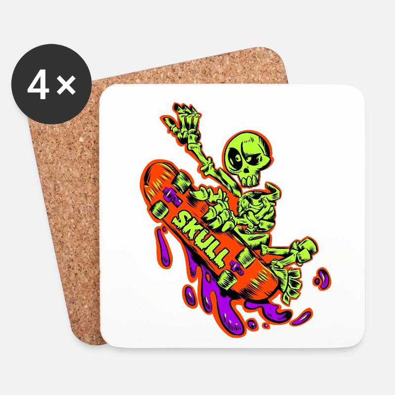 Skelett Skate Neon Power - Untersetzer (4er-Set) - Weiß