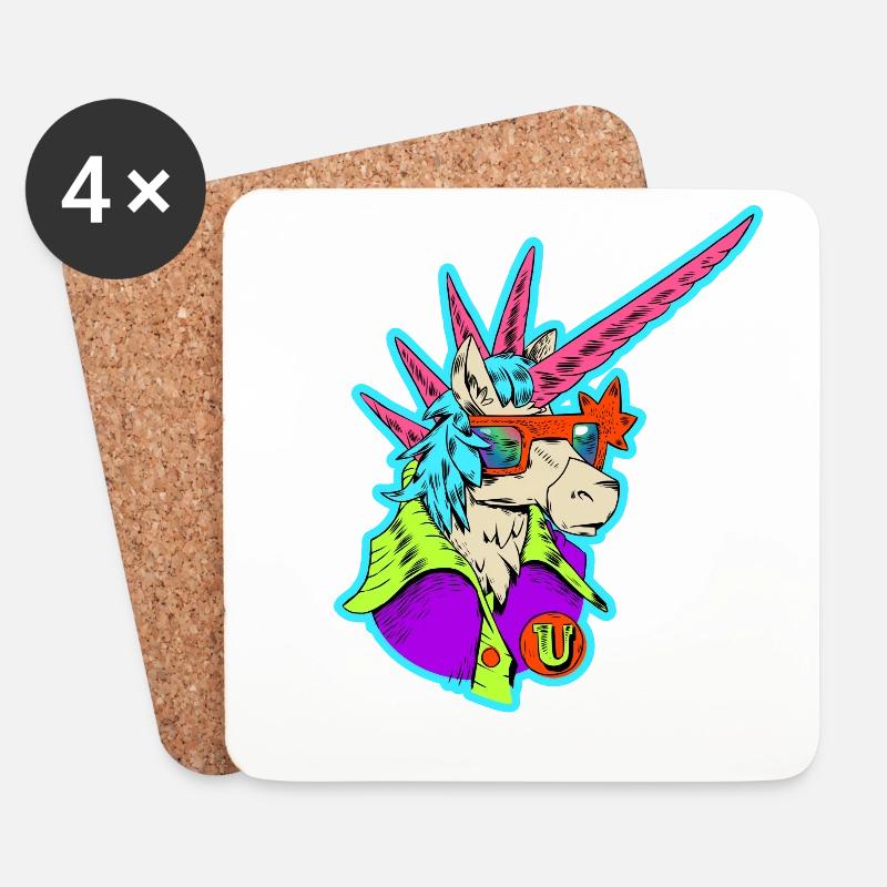 Neon-Einhorn Retro-Rocker - Untersetzer (4er-Set) - Weiß