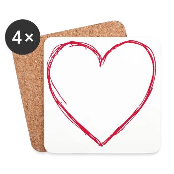 Coeur amour symbole cadeau anniversaire amitie - Dessous de verre (lot de 4) - blanc - Devant