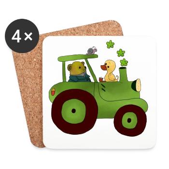 Mit dem Trecker unterwegs - Untersetzer (4er-Set) - Weiß - Vorne