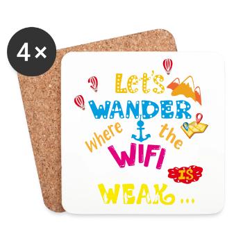 Travel T-shirt Let's Wander Où le WiFi est faible - Dessous de verre (lot de 4) - blanc - Devant