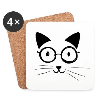 lustiges Katzengesicht Katze Kätzchen Geschenk - Untersetzer (4er-Set) - Weiß - Vorne