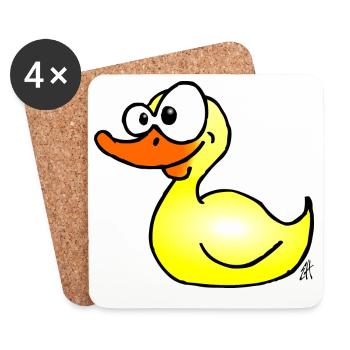 Playful Duck Cartoon Illustration - Coasters (set of 4) - white - Front