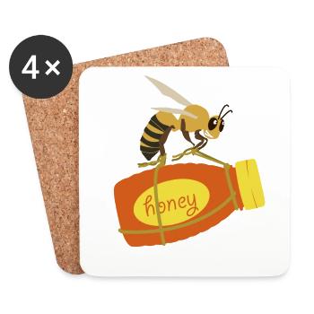 Honey bee on honey bottle for beekeeper - Coasters (set of 4) - white - Front