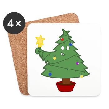 Smiling Christmas tree with lights - Coasters (set of 4) - white - Front