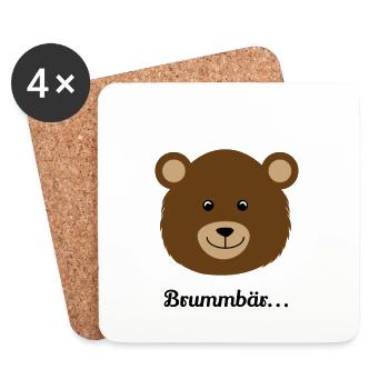 Brown Bear Head Cartoon - Coasters (set of 4) - white - Front