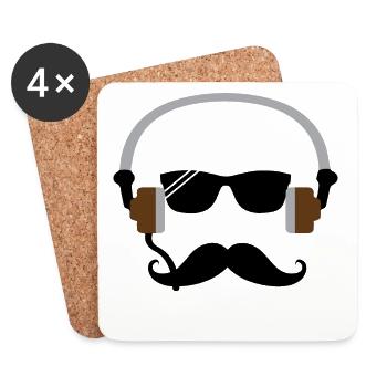 Kopfhörer Minimalist mit Bart - Untersetzer (4er-Set) - Weiß - Vorne
