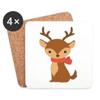 Süßes Rentier mit Schal – Weihnachts Design - Untersetzer (4er-Set) - Weiß - Vorne
