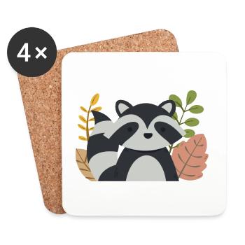 Kawaii Waschbär mit Herbstblättern – Cute Forest - Untersetzer (4er-Set) - Weiß - Vorne