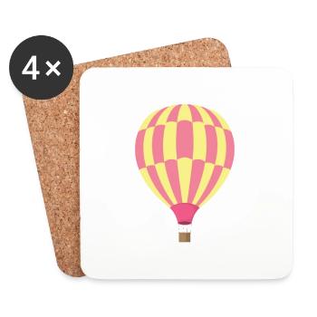 Montgolfière rose jaune – Clipart mignonne - Dessous de verre (lot de 4) - blanc - Devant