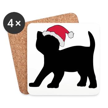 Chaton dans un chapeau de Noël. - Dessous de verre (lot de 4) - blanc - Devant