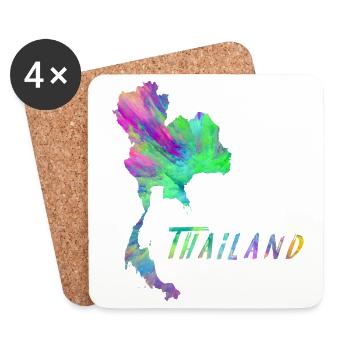 Thailand Landkarte im farbenfrohen Design Geschenk - Untersetzer (4er-Set) - Weiß - Vorne