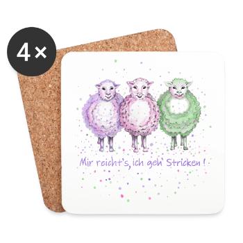 3 moutons " J’ai tendu le tricot ! » - Dessous de verre (lot de 4) - blanc - Devant