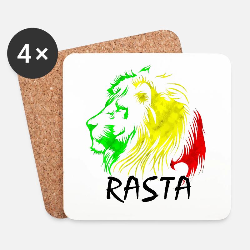 Rasta Löwe: Grün-Gelb-Rot Stil - Untersetzer (4er-Set) - Weiß