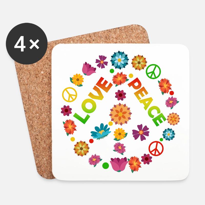 Blumenkreis Liebe Frieden - Untersetzer (4er-Set) - Weiß