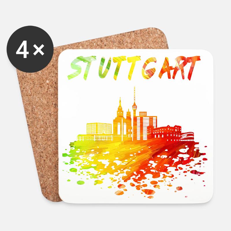 Stuttgart Skyline / Schwaben Stadt Schwarzwald - Untersetzer (4er-Set) - Weiß
